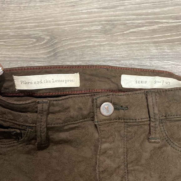 PILCRO AND THE LETTERPRESS SERIF TEXTURED SKINNY PANTS IN BROWN Women’s SZ 27 - Picture 3 of 12